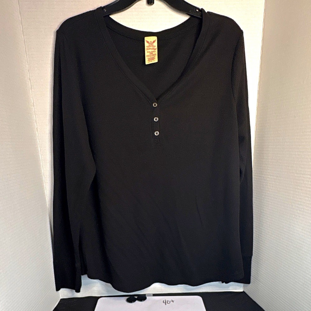 Faded Glory Black 2XL Big & Tall Cotton Knit Long Sleeve Henley T-Shirt